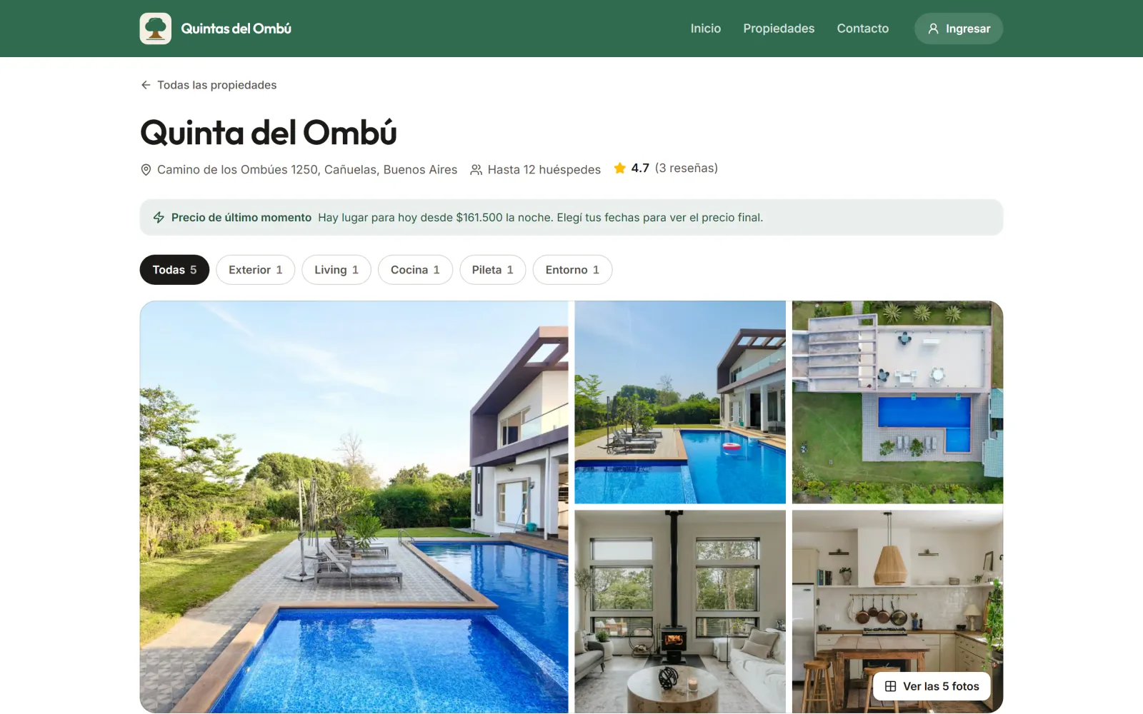 Ficha de una propiedad del sitio de demostración, con galería y detalles