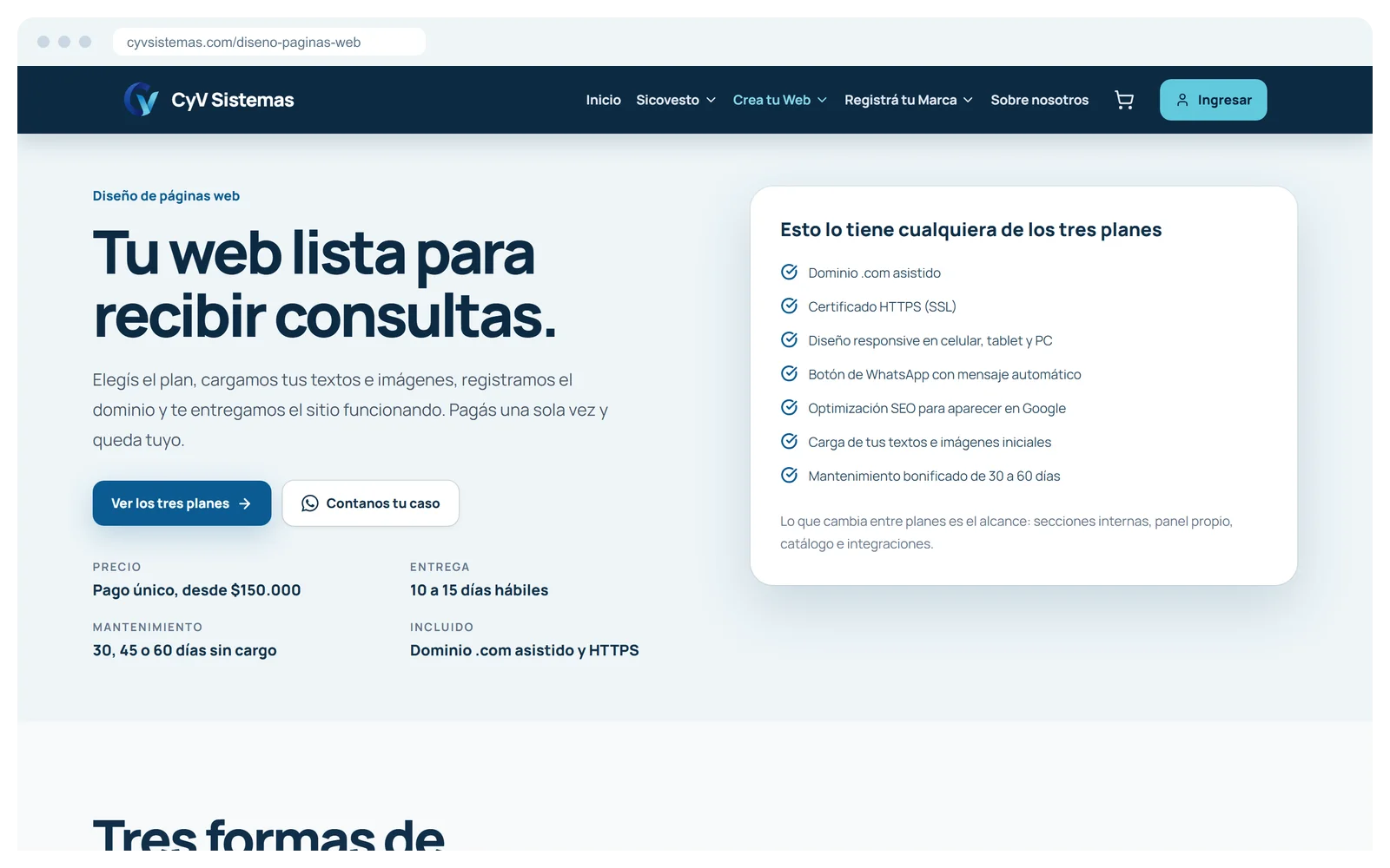 Página de Diseño Web del propio sitio de CyV Sistemas