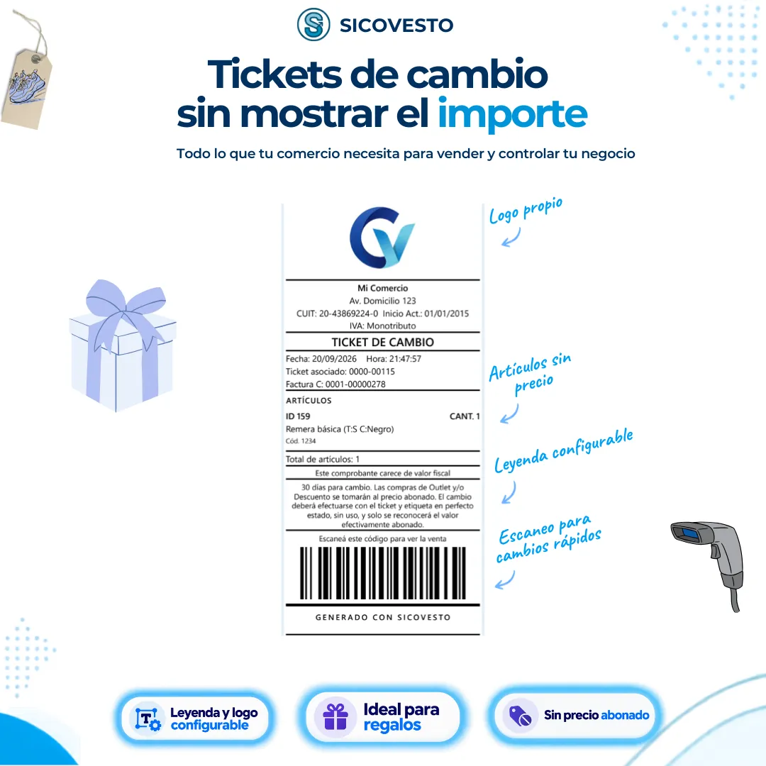 Tickets de cambio sin importe