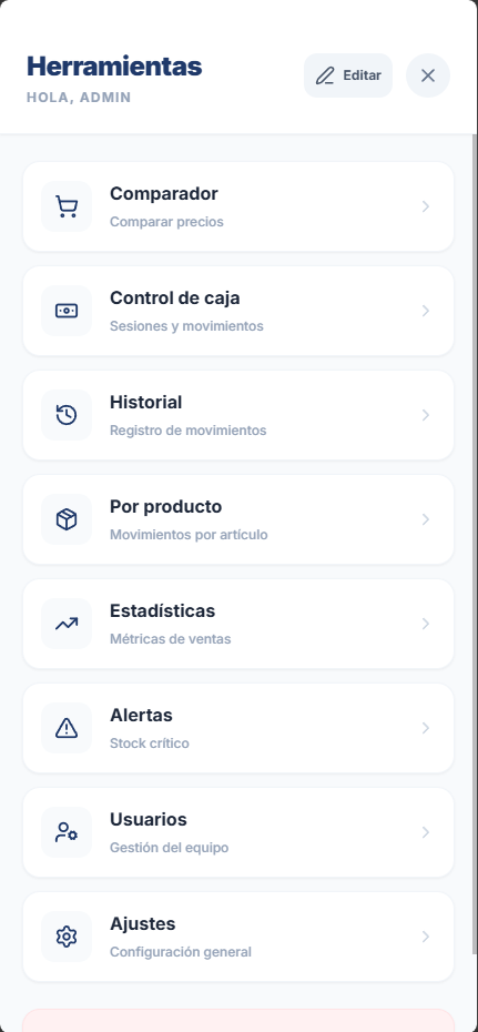 SICOVESTO Nube — Panel móvil con herramientas